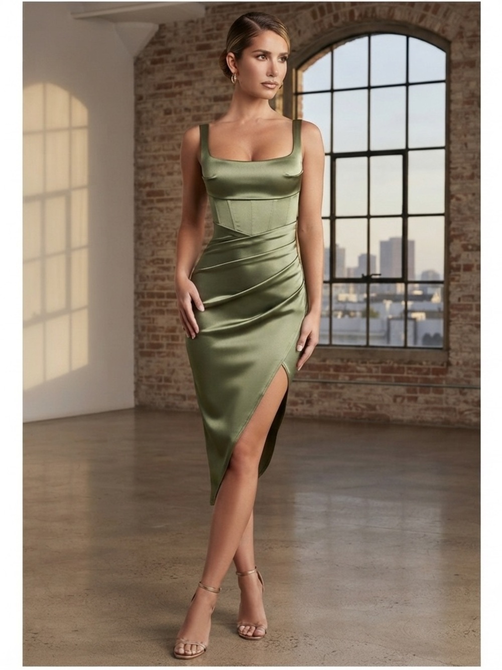 Honey and Rosie Strapless Green Satin Dress